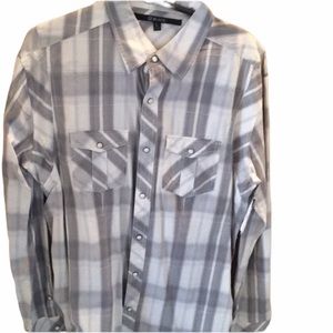 NWT Black Rue 21 slim fit Snap plaid shirt L